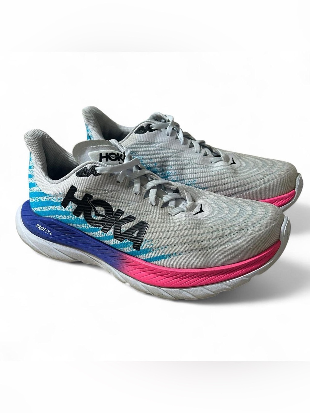 Men’s Hoka One One Mach 5 White Scuba Blue Running Shoes Size 8.5